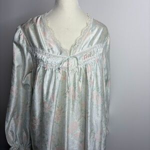 Vanity Fair Floral Satin Nightgown in Pastel Pink & Mint